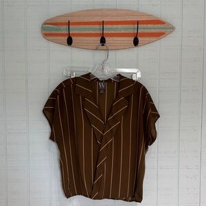 Worthington Olive Green Pinstripe Short Sleeve Blouse